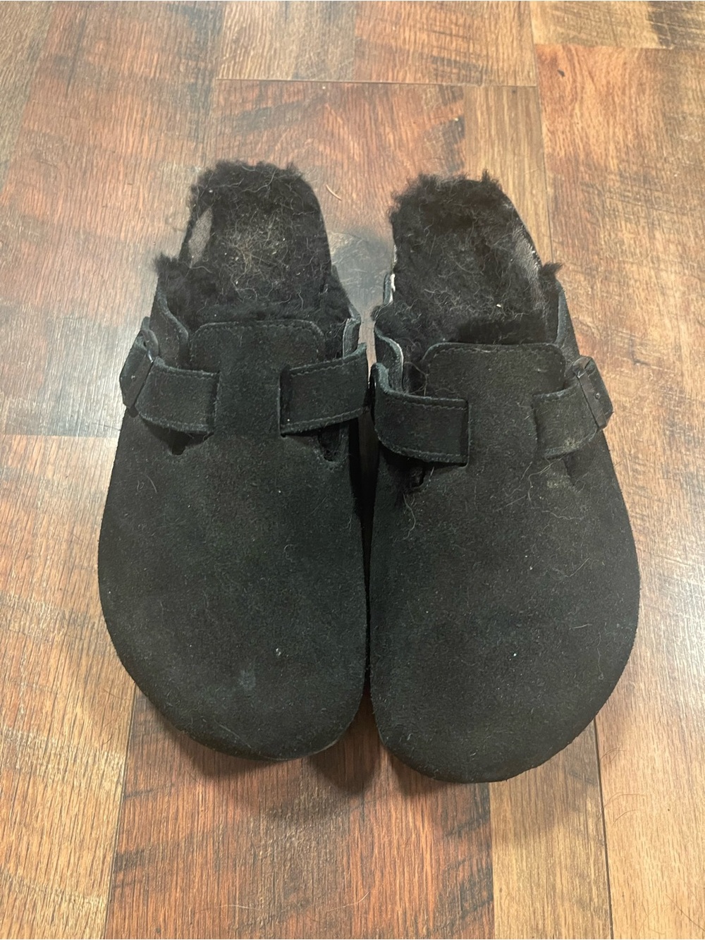 Birkenstock Black Suede Shearling-Lined Clogs
